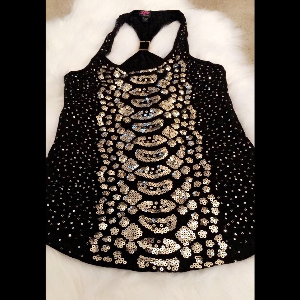 Bebe Small black gold sequins racerback tank top